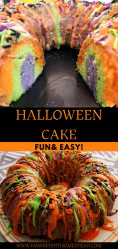 a halloween cake with sprinkles on it and an image of a bundt cake