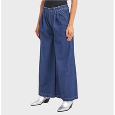 Nwt We The Free People Equinox Denim Trousers Jeans Wide Leg Ritual Blue Size 28 Shipping ( In 1 Business Day.) Measurements Taken Flat And Approximately In Inches: - Waist: 16 In - Rise: 13 In - Inseam: 32 In - Wide Leg: 17 In - Length: 44 In 100% Cotton The Wide-Leg Style Creates A Relaxed Fit That Is Perfect For Any Season, While The Pleated Accents Add A Touch Of Uniqueness To The Design. 32-Inch Inseam And High-Rise Waist. Crafted From 100% Cotton, These Jeans Are Both Durable And Comfortab Blue Recycled Denim Pants For Fall, Fall Blue Recycled Denim Pants, High Rise Recycled Denim Pants For Spring, Recycled Denim Wide Leg Bottoms For Fall, Spring High Rise Recycled Denim Pants, Denim Blue Jeans For Work, Denim Blue Full Length Jeans For Work, Casual Denim Jeans For Work, Indigo Wide Leg Recycled Denim Bottoms