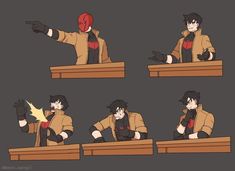 some character poses in different positions on a bench with their hands out to the side