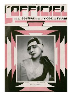 the front cover of an article with a woman's face in pink and black