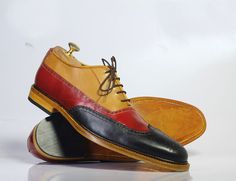 Handmade Multi Color Wing Tip Brogue Lace Up Leather Shoes For Men's     Brand Leather Edges  Running Size USA Size   Features Handmade Hand Stitched  Material Leather   Leather Sole  Color  Multi Color  Interior Soft Leather Lining  Pattern Solid Dress Shoes  Product Line Made In Pakistan  Style... Mens Wingtip Shoes, Chelsea Shoes, Multicolor Shoes, Wingtip Shoes, High Leather Boots, Handmade Leather Shoes, Oxford Shoes Men, Shoes Handmade, Leather Boot Shoes