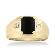 Emerald Cut Black Onyx and Diamond Men's Ring Crafted In Solid Yellow Gold Mens Ruby Ring, Mens Emerald Rings, Onyx Ring Men, Blue Sapphire Jewelry, Mens Gemstone Rings, Rings Gemstone, Ring Crafts, Blue Sapphire Rings, Onyx Ring