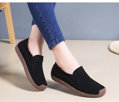 Women Moccasins Flats Genuine Leather Slip On Suede Loafers Shoes Heels Patterns, Moccasin Flats, Moccasins Women, Women Loafers, Genuine Leather Shoes, Casual Loafers, Suede Loafers, Outfit Casual, Winter Casual