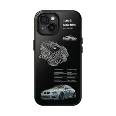 the bmw phone case with an image of a car and its engine diagram on it