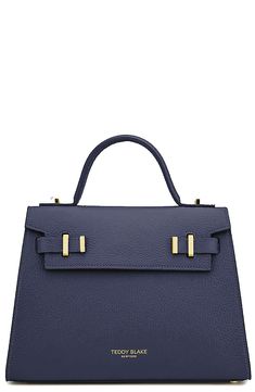 Introducing New Ava by Teddy Blake, Italy-crafted chic bag. Grained calf leather, single handle, flap closure, organized suede interior. Day-to-night elegance Made in Italy Italian Leather Handmade by Experts Blue Luxury Flap Bag For Formal Occasions, Luxury Blue Flap Bag For Formal Occasions, Classic Blue Formal Flap Bag, Blue Calf Leather Shoulder Bag For Evening, Blue Textured Leather Evening Bag, Elegant Blue Flap Bag For Evening, Elegant Blue Evening Flap Bag, Elegant Daily Use Satchel With Fold Over Clasp, Elegant Blue Flap Bag