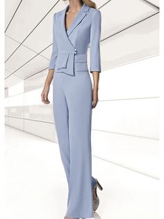 Two Piece Jumpsuit / Pantsuit Mother of the Bride Dress Wedding Guest Elegant V Neck Floor Length Stretch Chiffon 3/4 Length Sleeve Wrap Included with Buttons 2024 2024 - $167.99 Mother Of The Bride Pantsuits, Bride Pantsuit, Bride Dress Elegant, Fall Wedding Guest Dress, Two Piece Jumpsuit, Mom Wedding, Pants Outfits, Fall Wedding Dresses, Mother Of The Bride Dress