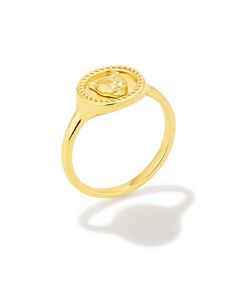 High-end glamour gets the spotlight in the Kimberly Statement Ring in 18k Gold Vermeil. Reminiscent of a vintage signet ring, this ring’s medallion is etched with a structural jaguar head and framed with our signature hoofprint detailing. It’s crafted with quality metal, too, so you can style it time and time again. Metal 18k Yellow Gold Vermeil What is Vermeil? Vermeil (that’s pronounced ver-may) is a gold plating technique that dates back to the 19th century. While other jewelers plate over less durable metals, our vermeil starts with a Sterling Silver base and is plated with just over 2.5 microns of 18k Gold to create a more timeless piece, worthy of the Demi-Fine name. Learn More About Metals & Care Closure Non-Adjustable Size 0.81" L X 0.45" W X 0.12"" H"Due to the one-of-a-kind natur Jaguar Head, Hoof Print, Plating Techniques, Demi Fine Jewelry, Signet Ring, Kendra Scott, Statement Ring, Gold Plating, Timeless Pieces