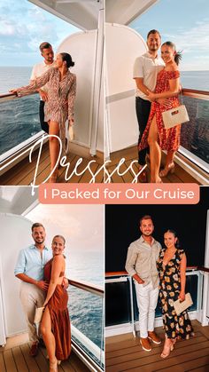 four photos of people on a cruise ship with the caption 4 packages for our cruise