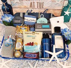 an ocean themed gift box filled with personal care items