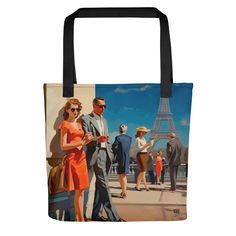 Stay stylish and organized on the go with our spacious tote bag, now with FREE SHIPPING to the US, Canada, EU, and UK! The artwork Indulge in the grace of a past epoch, immortalized in this artwork that portrays chic figures appreciating the iconic Eiffel Tower. The vibrant hues and timeless fashion evoke the enduring allure of Paris, rendering this piece an ideal acquisition for aficionados of art and admirers of The City of Light. The tote bag This tote bag is both trendy and practical and is Artistic Rectangular Shoulder Bag For Travel, Artistic Large Capacity Shoulder Bag For Travel, Artistic Shoulder Bag For Travel, Artistic Tote Shoulder Bag For Travel, French Tote Bag, Paris Tour, Paris Tour Eiffel, Tour Eiffel, City Lights