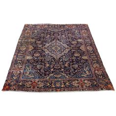 an antique persian rug is shown on a white background