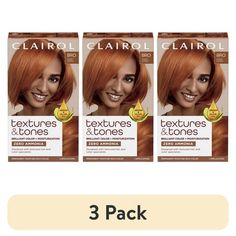 Clairol Textures & Tones Hair Dye Ammonia-Free Permanent Hair Color, 8RO Sunset Copper BRILLIANT COLOR + MOISTURIZED HAIR. With Zero Ammonia, Argan and Olive oil, Textures & Tones gives you moisture-rich color that is key for maintaining curl definition and shine. Our Intensive Moisturizing Mask helps detangle and strenghten hair, for instant softness. Designed with textured hair and color specialists to create a system optimized to pamper textured hair types- natural or relaxed. Size: 1 Applica Copper Hair Dye, Clairol Hair Color, Curl Definition, Textures And Tones, Copper Hair, Tone Hair, Permanent Hair Color, Hair Dye, Hair Types