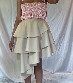 Organic cotton tiered asymmetrical wrap skirt Size | Small Fiber Content | 100% Organic Cotton Model | Waist 28.5 in, Hip 37.5 in  1 of 1 Petal Skirt, Skirt Tiered, Skirt Wrap, Womens Skirts, Tier Skirt, 1 Of 1, Tiered Skirt, Wrap Skirt, Labour Day