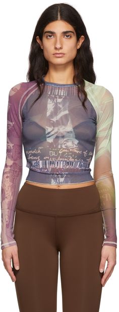 Semi-sheer stretch nylon mesh T-shirt. Graphic printed throughout. · Crewneck · Raglan sleeves Supplier color: Plum/Lime | Danielle Guizio Blue Nylon T-Shirt Danielle Guizio, Mesh T Shirt, Luxury Streetwear, Raglan Sleeve, Plum, Short Dresses, Perfect Clothing, Mesh, Womens Shorts