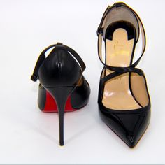 100% Authentic Loubiton Heels All Black Pristine Condition Worn Twice- Looks Unworn Bc.. Red Soles Professionally Replaced Patent Leather By Pointy Toe Area Leather Elsewhere Adjustable Strap For Comfort Chriscross Strap On Front Of Feet Message For Info Comes W/ Box & Dustbag Find Me On Ig @ Shoplaflair ;) Designer Ankle Strap Heels With Red Sole, Luxury Red Sole Ankle Strap Heels, Luxury Ankle Strap Heels With Red Sole, Luxury Heels With Red Sole And Ankle Strap, Luxury Court Shoes With Ankle Strap, Luxury Court Shoes With Heel And Ankle Straps, Evening Heels With Red Sole And Closed Toe, Luxury Court Shoes With Wrapped Heel And Round Toe, Formal Heels With Red Sole And Open Heel