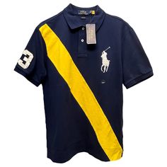 Extra Savings on Top-Quality Items! - - - - - - - - - - - - - - - - - - - - - - - - - -   Hundreds off  Retail Price!  Happy Fall Season! Polo Ralph Lauren Short Sleeve Classic Shirt Mens Navy Yellow Diagonal Mesh $110 Polo Ralph Lauren Men's Short Sleeve Polo Classic Fit   Price on the tag is $110.00! We sell only 100% authentic items from authorized retailers!   Material: 100% cotton Color on tag: NAVY MU Care: Machine washable! (Yay!)   Is this a Classic Fit? Yep! This is Ralph Lauren's Classic Fit.   What are the measurements? All of our clothing items are measured by lying them flat on a surface. To be sure to get the correct size, compare these to the measurements of your own clothing! Please check the drop-down menu above to see which sizes we actually have available.   Size S chest Young Mens Fashion, Polo Classic, Polo Ralph Lauren Shorts, Ralph Lauren Shorts, Mens Navy, 4 Life, Polo Ralph Lauren Mens, Short Sleeve Polo, Classic Shirt