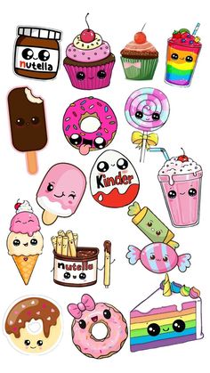 an assortment of stickers that include donuts, cupcakes and ice cream