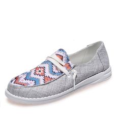 Color Geometric Style Women's Canvas Flat Loafers - Lightweight and Co Casual Textile Slip-on Walking Shoes, Comfortable Casual Walking Shoes For Spring, Casual Spring Walking Shoes, Casual Comfortable Flats With Rubber Sole, Casual Slip-on Low-top Flats, Gray Flat Slip-on Sneakers Casual Style, Gray Casual Slip-on Flat Sneakers, Casual Gray Slip-on Flat Sneakers, Casual Gray Slip-on Sneakers For Summer