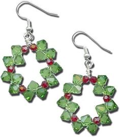 green earrings with red beads and silver ear wires