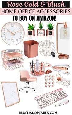 rose gold and blush home office accessories to buy on amazon