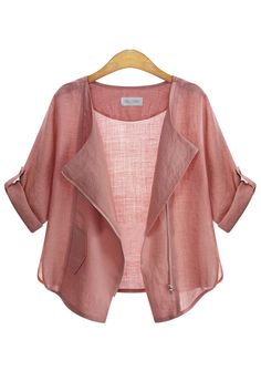 With Zipper Loose Pink Coat Half Sleeve Cardigan, Summer Outerwear, Sun Protective Clothing, Feminine Blouses, Oversize Women, Casual Cardigans, Pajama Set Women, Women Shirts Blouse, Sleeve Cardigan