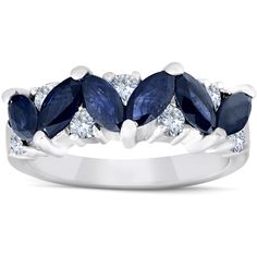 This women's ring features six marquise blue sapphires and seven round cut natural diamonds all set in solid 14k white gold. Marquise Diamond Ring, Gold G, Wedding Anniversary Rings, Blue Sapphire Diamond, White Gold Diamond Rings, Sapphire Diamond Ring, Pompeii, Marquise Diamond, G H