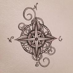 a drawing of a compass with swirls on it