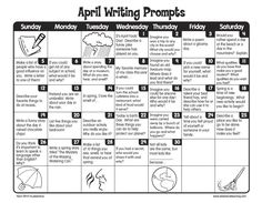 a calendar with the words appli writing prompts written in black and white on it