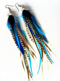 Feather Earrings  Blue Bird  turquoise blue and by PrettyVagrant, $34.50 Elegant Blue Feather Earrings, Blue Feather Dangle Earrings, Adjustable Blue Feather Earrings, Blue Feather Earrings As Gift, Blue Feather Earrings Gift, Blue Feather Earrings For Gift, Feather Earrings Diy, Grey Shades, Feather Jewelry