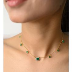 This is part of Chairish’s Fine Jewelry assortment.  Emerald Charm Necklace in 14K Gold studded with octagon cut emerald and diamonds. This stunning piece of jewelry instantly elevates a casual look or dressy outfit.  Emerald enhances intellectual capacity of the person. Designed with octagon cut emerald set in center with halo of diamonds with octagon cut emerald dangling on the chain making a stunning delicate necklace. This beautiful handcrafted necklace is a perfect Unique Gift, Bridal Shower Gift, Secret Santa Gift, Gift For Sister, Mother Daughter Gift, Bride To Be Gift, Bridesmaid Gift, Thanksgiving Gift, Christmas Gift or any Holiday Gift for Mother, Sister, Daughter, Grandma, Fiancé, Girlfriend, Valentine, Family or Friend on your list.  PRODUCT DETAILS :-  Material - 14K Solid Ye Luxury Emerald-cut Emerald Diamond Necklace, Octagon Emerald Jewelry With Diamond Accents, Elegant Octagon Green Necklace, Elegant Green Octagon Necklace, Fine Jewelry Emerald Necklace With Diamond And Gemstone Accents, Emerald Necklace With Gemstone Accents, Emerald Set, Dressy Outfit, Chain Making