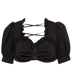 Ruffled cotton cropped top Fitted Puff Sleeve Crop Top With Ruffles, Fitted Ruffle Puff Sleeve Crop Top, Fitted Crop Top With Ruffles And Puff Sleeves, Cotton Puff Sleeve Crop Top With Ruffles, Cotton Crop Top With Puff Sleeves And Ruffles, Noir Kei Ninomiya, Kei Ninomiya, Cotton Crop Top, Cropped Tops