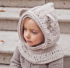 Polar Bear Hooded Cowl Crochet pattern for a little one you know! Find this baby crochet pattern at LoveCrochet.Com. Hooded Cowl Crochet Pattern, Hooded Cowl Pattern, Crochet Hooded Cowl, Crochet Hood, Cowl Crochet, Hooded Cowl, Bonnet Crochet, Haken Baby, Bear Hat