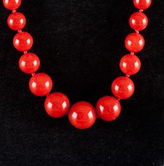 Vintage 1960's 18k Yellow Gold Natural AAA Red Coral Necklace Earring Set 57.37gMetal Information: 18k Yellow GoldTotal Weight: 57.37gNecklace Width: 12mm - 6.1mmNecklace Length: 25"Earring Dimensions: 18mm x 12.8mmCirca: 1960'sStone InformationMain StoneGem Type: CoralShape: Round Bead (12mm - 6.1mm)Color: RedClarity/Quality: AAANumber of Stones: 79Accent StonesGem Type: CoralShape: Oval Cabochon (18mm x 8.2mm)Color: RedClarity/Quality: AAANumber of Stones: 1Estimated Retail Price: $7690.00OUR Formal Red Round Beaded Jewelry, Elegant Red Single Strand Jewelry, Traditional Red Jewelry For Evening, Formal Red Single Strand Necklace, Classic Red Jewelry With Round Beads, Red Single Strand Jewelry For Party, Red Single Strand Jewelry For Formal Occasions, Formal Red Single Strand Jewelry, Red Round Bead Evening Jewelry