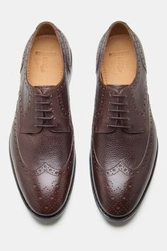 Brown wax milled leather deby shoes with brogue cutwork pattern. - Aza Fashions Derby Shoes Men, Ayushmann Khurrana, Men Footwear, Diana Penty, Luxury Sale, Shoe Bags, Kiara Advani, Goodyear Welt, Derby Shoes