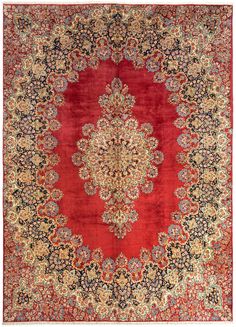 Red 10' 2 x 13' 11 Kerman Wool Rug | Rugs.com Iranian Rugs, Red Rug, Red Rugs, Natural Wool, Rug Pad, Red Color, Primary Colors, Persian, Wool Rug