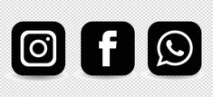 three black and white social icons