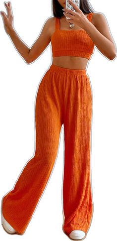 Crop Cami Top, Cropped Cami, Cami Crop Top, Two Piece Outfit, Cami Top, Cami Tops, Wide Leg Trousers, Leg Pants, Wide Leg Pants