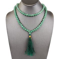 Enhance your spiritual journey with our exquisite Green Aventurine Mala Beads. Each of the 108 mala beads is made from Green Aventurine.  Also known as the “Stone of Opportunity”, Green Aventurine is revered for its metaphysical properties which include the ability to promote growth, prosperity, healing and harmony.  These Green Aventurine beads will encourage you to persevere until you find yourself in a position of leadership.         Each bead works with the other to promote the powerful en Spiritual Aventurine 8mm Beaded Jewelry, Spiritual Jade Jewelry With 108 Beads, Meditation Jewelry With Round Aventurine Beads, Aventurine Round Bead Jewelry For Meditation, Round Beads Aventurine Jewelry For Meditation, Round Beaded Aventurine Jewelry For Meditation, Spiritual Amazonite Beaded Necklaces With Round Beads, Spiritual Jade Necklaces For Meditation, Adjustable Green Crystal Necklaces For Meditation