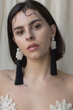 Grande Tassel Earrings - Noir Old Glamour, Affordable Fine Jewelry, Elizabeth Jewelry, Bridemaids Gifts, Classic Brides, Statement Earring, Bridal Designs, Bridal Necklace, Pearl Studs