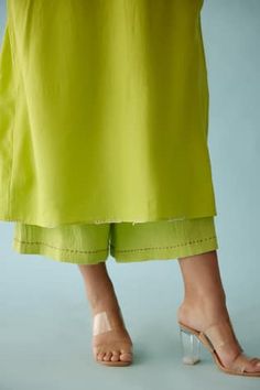 Lime green kaftan with fabric ribbon embroidered in flower patterns and hand-stitched details. Comes with matching pant. - Aza Fashions Green Kaftan, Embroidered Kaftan, Embroidered Ribbon, Green Ribbon, Fabric Ribbon, Pants Pattern, Pant Set, Set For Women, Aza Fashion