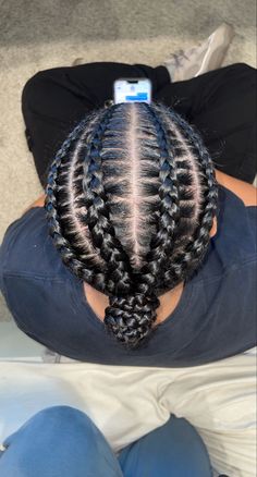 Four corn row braids straight back dark black hair into bun Corn Rolls Braids, Corn Roll Hair Styles, Four Braids, Paint Ideas 2023, Corn Braids, Braided Cornrows, Four Braid, Corn Row, Nails Paint