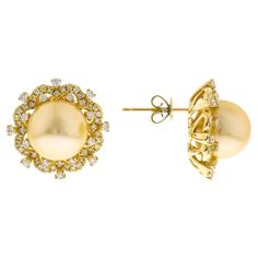 Stunning, timeless and classy eternity Unique Earring. Decorate yourself in luxury with this Gin & Grace Earring. This Earring is made up of Round cab Prong Setting South Sea Pearl (2 pcs) 18.69 Carat and Round-Cut Prong Setting Diamond (32 pcs) 0.41 Carat accent stones and Yellow Diamond (80 Pcs) 0.40 Carat for a lovely design. This Earringis weight 5.27 grams. The Earring is crafted of shining 18K Yellow Gold and is completed by a highly polished finish.