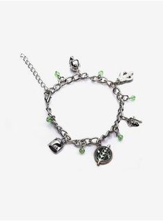 a silver bracelet with charms on it