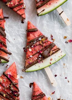 slices of watermelon with chocolate on them