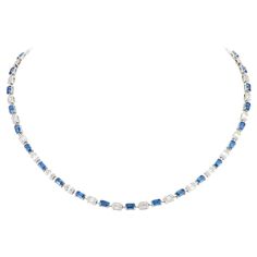 The Following Item we are offering is this Rare Important Radiant 18KT Gold Gorgeous Glittering and Sparkling Magnificent Fancy Cut Blue Sapphire and Diamond Necklace. Necklace contains approx 10CTS of Beautiful Fancy Cut Blue Sapphires and Diamonds!!! Stones are Very Clean and Extremely Fine!!! This Gorgeous Necklace is a Rare Sample Piece and Comes New with Tags $22,500.00 from a Top Private Manufacturer that sold to Important Five Star Hotel and Fine Jewelry Stores. A Rare Breathtaking Master Sapphire Diamond Necklace, Luxury Necklace, Blue Sapphire Diamond, Five Star Hotel, Star Hotel, Necklace Necklace, Women Diamond, Gorgeous Necklaces, Sapphire Diamond