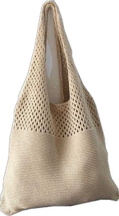 Brown Crochet Beach Bag, Summer Knitted Shoulder Bag For Shopping, Solid Color Summer Tote Canvas Bag, Summer Solid Color Canvas Tote Bag, Solid Color Summer Canvas Tote Bag, Lightweight Beige Crochet Shoulder Bag, Casual Beige Canvas Bag For Beach Season, Casual Knitted Beach Bag, Casual Cream Knitted Shoulder Bag