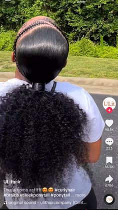 Slick Back Two Ponytails, Sleek Extended Ponytail, Black Girls Hairstyles Weave Ponytails, 2 Braids Into Ponytail, Sleek Ponytail Natural Hair, Extended Ponytail Weave, Slick Back Curly Ponytail, Sleek Ponytail Styles, Slick Back Braided Ponytail Weave