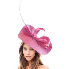 Hats By Cressida Wedding Guest Fascinator & Kentucky Derby Oaks Hats Fuchsia Pink Wedding Fascinator Avery Hot Pink Kentucky Derby Fascinator Avery Fascinator Hat is made with a Free form base trimmed with bow loops and a quill Base measures 14 inches wide This Hot pink Fascinator is Mounted with a matching headband. If you prefer a headband to match your hair, please make a note at check out what colour headband you want. This Red Fascinator is perfect for any special occasion like a wedding, bridal shower or ladies day at the races such as Royal Ascot, Kentucky Derby, Kentucky Oaks, and Melbourne Cup. We make each hat to order just for you, we would prefer if you did not order for choice. If colour match is important to you please ask for free fabric swatch to be sent to you - this reduc Pink Adjustable Costume Hat, Pink Adjustable Top Hat With Curved Brim, Pink Headpiece For Royal Ascot Party, Pink Fascinator For Royal Ascot Races, Pink Short Brim Fascinator For Party, Pink Party Fascinator With Short Brim, Pink Party Fascinator For Kentucky Derby, Spring Races Pink Headpiece, Pink Headpieces For Kentucky Derby Races