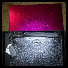 Brand New With Tags. Silver Sparkley Coach Wristlet. Trendy Coach Clutch As Gift, Trendy Coach Wristlet As Gift, Coach Clutch Gift Pouch, Coach Pouch Clutch As Gift, Coach Clutch Wristlet For Evening, Coach Wristlet, Wristlets, Coach Bags, Clutches