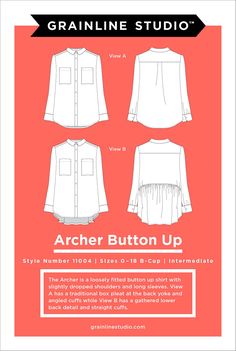 Archer Blouse Sewing Pattern | Frankie Rose Fabrics Button Up Shirt Sewing Pattern, Button Up Shirt Sewing, Fitted Button Up Shirt, Blouse Sewing Pattern, Blouse Sewing, Shirt Sewing, Grainline Studio, The Archer, Shirt Sewing Pattern